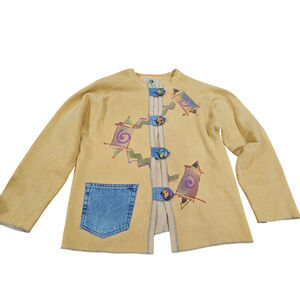 Vintage 90s Authentic Pigment Jacket Butter Yellow Art to Wear Clay Buttons Sz M